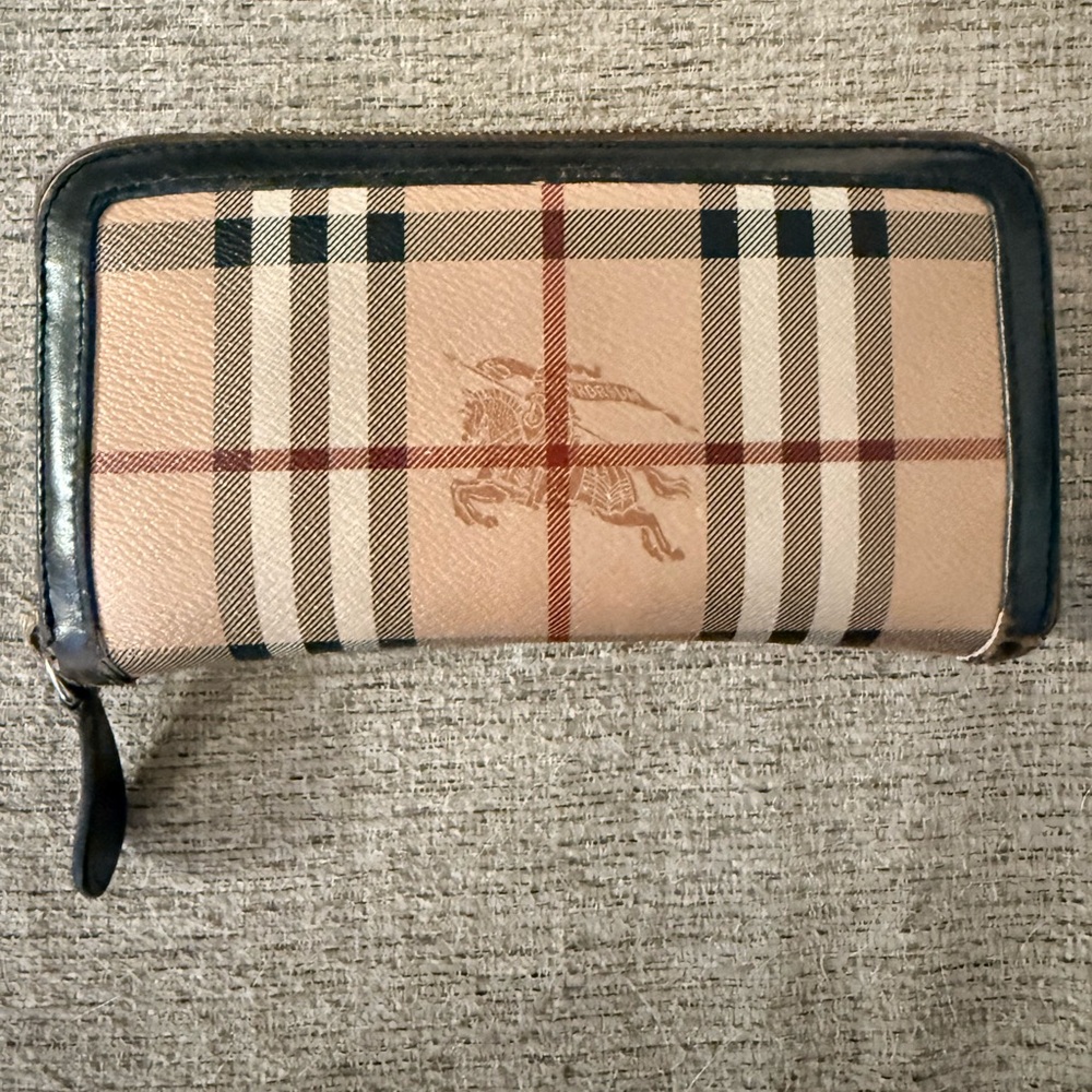 Burberry Beige and Black Plaid Wallet